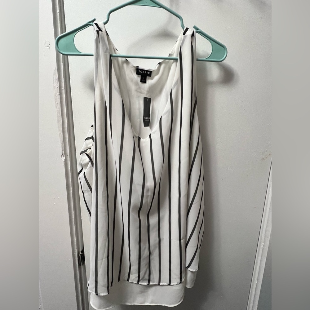 Torrid black and white pinstripe blouse